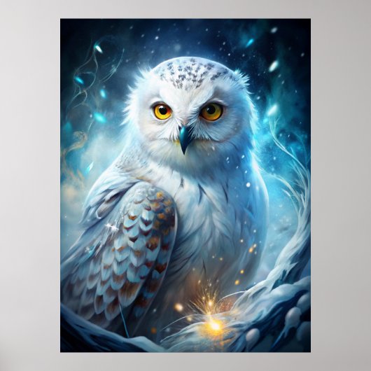 Winter Magic Snowy Owl – Mystical Blue Forest ポスター (正面)