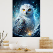 Winter Magic Snowy Owl – Mystical Blue Forest ポスター (キッチン)