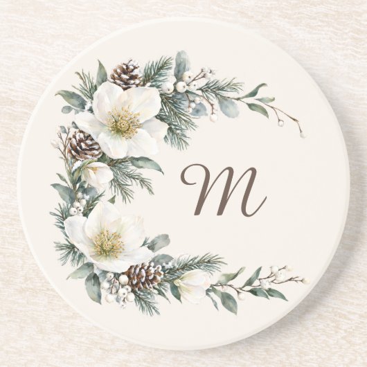 Winter Magnolia Monogram コースター (正面)