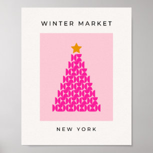 Winter Market 09 Preppy Pink Christmas Tree ポスター