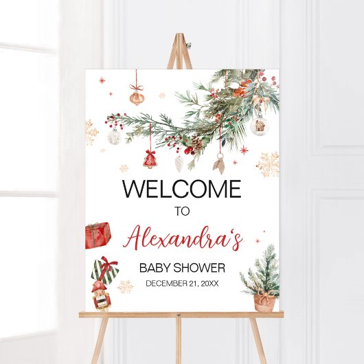 Winter Merry Little Christmas Baby Shower Welcome ポスター