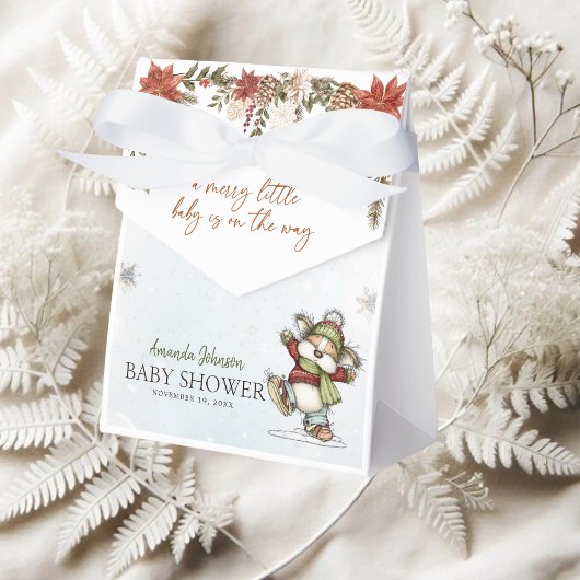 Winter Merry Skating Mouse Baby Shower Favor Boxes フェイバーボックス