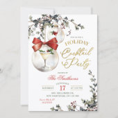 Winter Minimalist Bauble Holiday Cocktail Party 招待状 (正面)