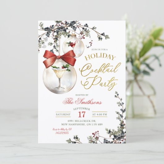 Winter Minimalist Bauble Holiday Cocktail Party 招待状 (スタンド正面)