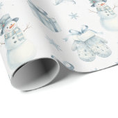 Winter Mittens & Snowman Blue Christmas Gift ラッピングペーパー (ロールコーナー)