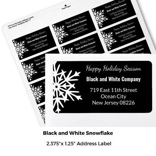 Winter Monochrome Black & White Snowflake Address ラベル