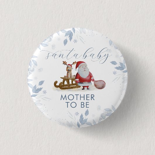 Winter Mother To Be Sleigh Santa Baby Shower  缶バッジ (正面)