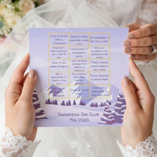 Winter Mountain Bachelorette Party Bingo Game Card サンキューカード