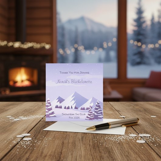 Winter Mountain Bachelorette Personalized Square サンキューカード