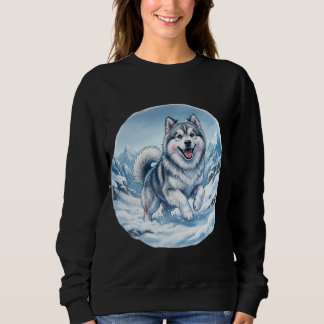 Winter Mountain Dog Chest Print スウェットシャツ