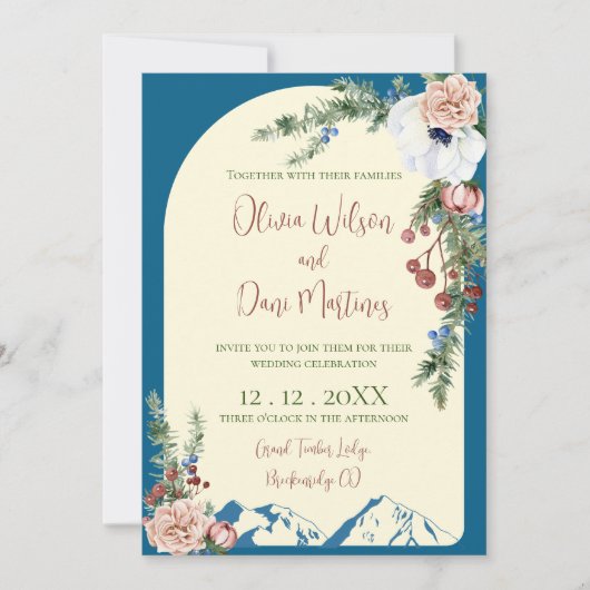 Winter Mountain Flowers Wedding Invitation 招待状 (正面)
