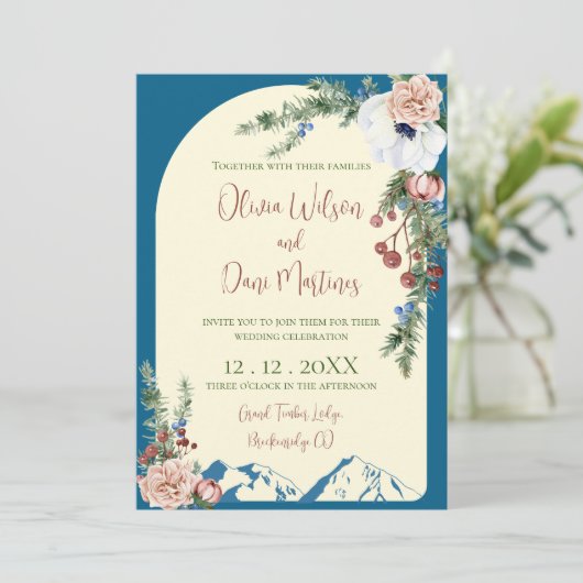 Winter Mountain Flowers Wedding Invitation 招待状 (スタンド正面)