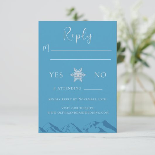Winter Mountain Flowers Wedding RSVP Reply Card (スタンド正面)