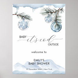 Winter Mountain Snowflake Baby Shower Welcome  ポスター
