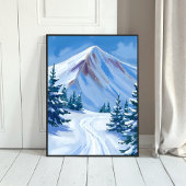 Winter Mountain Watercolor Snow Nature Landscape ポスター