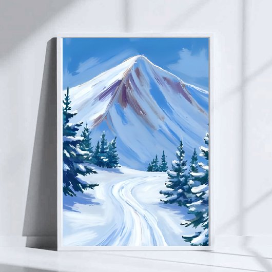 Winter Mountain Watercolor Snow Nature Landscape ポスター