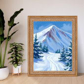Winter Mountain Watercolor Snow Nature Landscape ポスター