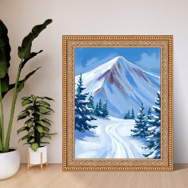 Winter Mountain Watercolor Snow Nature Landscape ポスター
