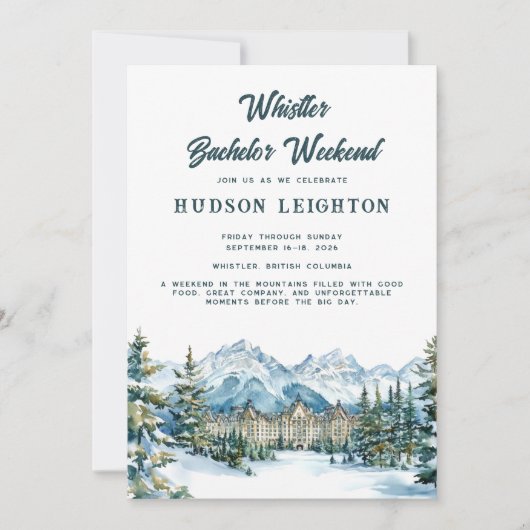 Winter Mountain | Whistler Bachelor Weekend 招待状 (正面)
