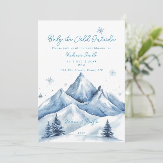 winter mountains baby shower invitation 招待状 (スタンド正面)