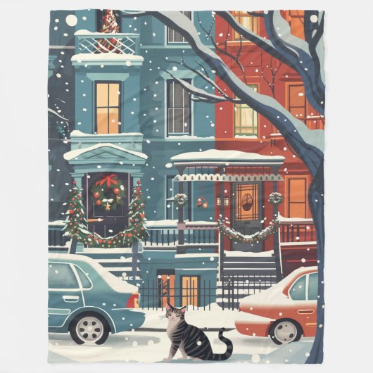 Winter New York city retro フリースブランケット (正面)