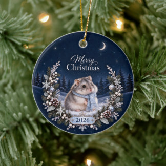 Winter Night Christmas Hamster 2026 Ornament セラミックオーナメント