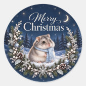 Winter Night Christmas Hamster Sticker ラウンドシール (正面)