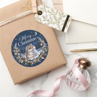 Winter Night Christmas Hamster Sticker ラウンドシール