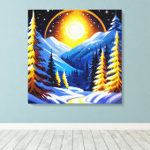 Winter Night Landscape With Snowy Mountains キャンバスプリント (インサイチュ (ウッドフロア))