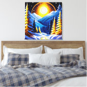 Winter Night Landscape With Snowy Mountains キャンバスプリント (インサイチュ (寝室))