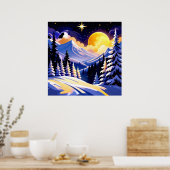 Winter Night Landscape With Snowy Mountains ポスター (キッチン)