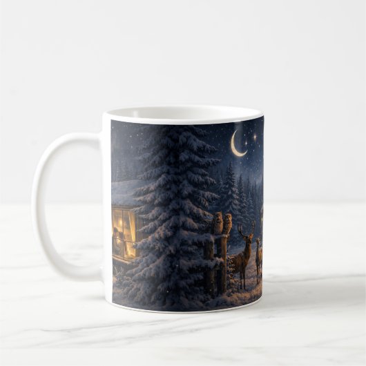 Winter Night Love Cabin – Peaceful コーヒーマグカップ (左)