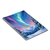 Winter Night Northern Lights Watercolor Mountain ノートブック (右側)