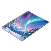 Winter Night Northern Lights Watercolor Mountain ノートブック (左側)