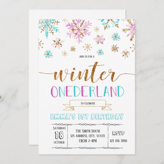 Winter Onderland誕生日の招待状 招待状 (正面/裏面)