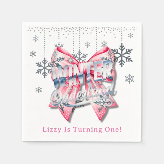 Winter Onderland Girl 1st. Birthday Party スタンダードカクテルナプキン (正面)