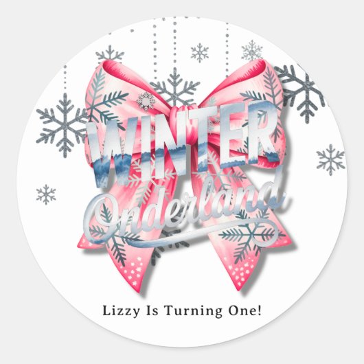 Winter Onderland Girl 1st. Birthday Party ラウンドシール (正面)