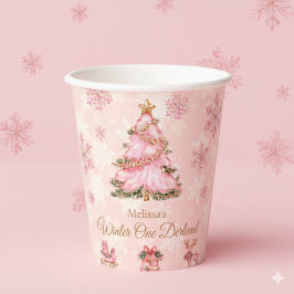 Winter Onderland Girl 1st Birthday Pink Snowflake 紙コップ