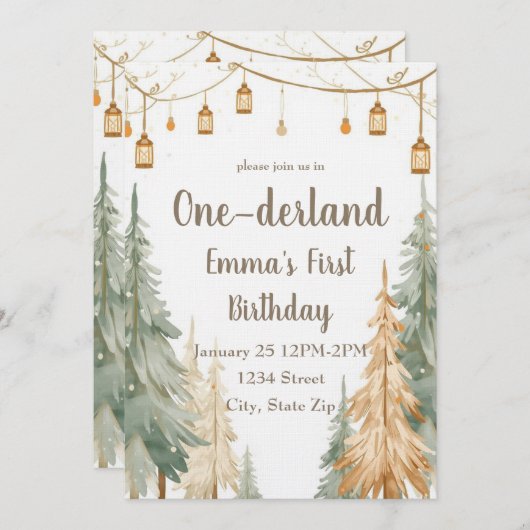 Winter ONE-derland First Birthday Invitation 招待状 (正面/裏面)