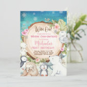 Winter One-derland girl 1st birthday invitation. 招待状 (スタンド正面)
