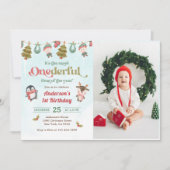 Winter Onederful Christmas 2nd Birthday写真 招待状 (正面)