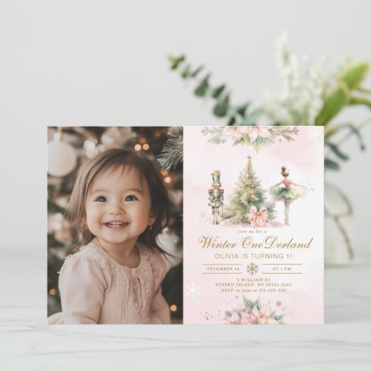 Winter Onederlandお洒落の最初の誕生日の写真 招待状 (スタンド正面)
