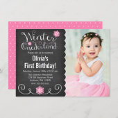 Winter Onederlandお洒落フォトファースト誕生日 招待状 (正面/裏面)