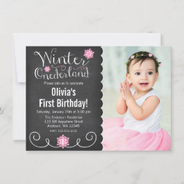 Winter Onederlandお洒落フォトファースト誕生日 招待状