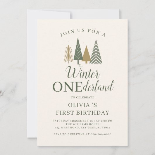 Winter Onederlandフォトファースト誕生日 招待状 (正面)