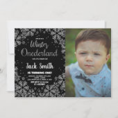 Winter ONEderland招待状ブラックシルバー写真 招待状 (正面)