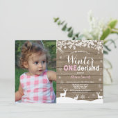 Winter Onederland素朴 Girl 1st Birthday写真 招待状 (スタンド正面)