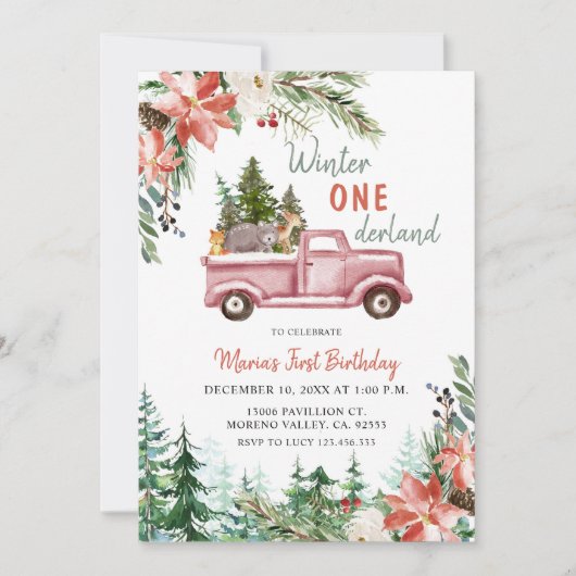 Winter ONEderland誕生日パーティーへの招待 招待状 (正面)