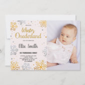 Winter ONEderland誕生日招待状スノー写真 招待状 (正面)