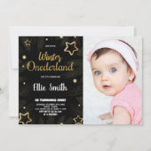 Winter ONEderland誕生日招待状ブラックフォト 招待状 (正面)